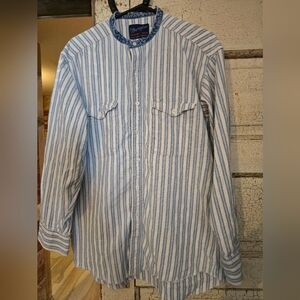 Wrangler Men's Collarless Western Striped Brushpopper Shirt Medium 16.5-34